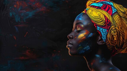 African American ethnicity model in turban with makeup