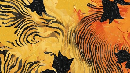 Abstract background with a mix of Impressionism and Realism art style, yellow, orange and black colors. - obrazy, fototapety, plakaty