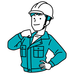 胸を張る作業員の男性
