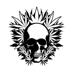 Fototapeta premium Skull with cannabis leaf
