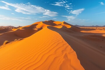 Majestic sand dunes under a blue sky with clouds