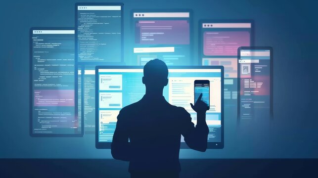 CuttingEdge Mobilefirst UXUI Design Silhouetted Designer Crafting Responsive and SEOOptimized Code