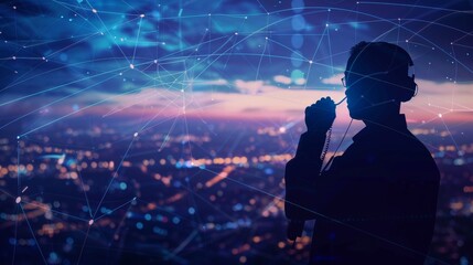 Empowering Digital Communication VoIP Engineer Integrating Voice Services in a Network Silhouette