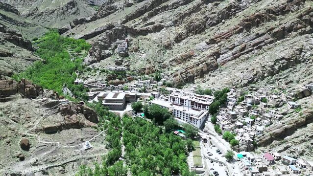 Hemis Monastery, Tibetan Monastery of Ladakh, Himalayas from drone, aerial view