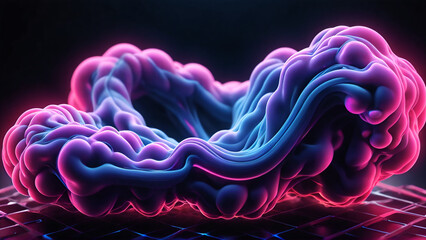 Abstract liquid background. Futuristic fluid backdrop. Pink blue color. Neon smoke. Brain shape. Sci-fi stock illustration