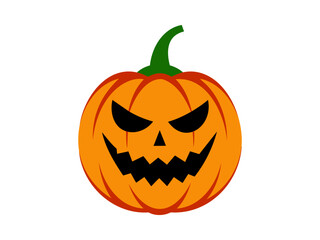 Halloween pumpkin illustration. Jack-o-lantern with a menacing grin. Isolated on white backdrop. Concept of Halloween, festive decor, autumn celebration, spooky symbol, October tradition. Icon.