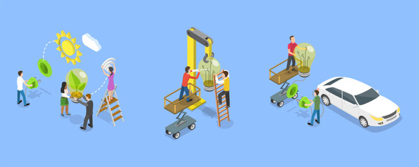 3D Isometric Flat Vector Illustration of Eco Technology, Protect Environment, Clean Alternative Energy