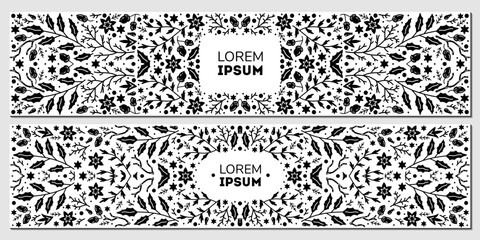 Vector set of luxury floral patterns, invitation cards, banners. Merry Christmas sketch winter flowers design Package for perfume, jewelry
