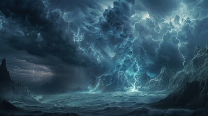 Storm approaching rocky ocean cliff