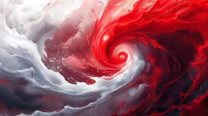 Fotobehang red and white background, anime illustration of red and white swirls, magic © Diana D.