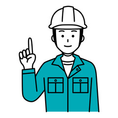 指差して説明する作業員の男性