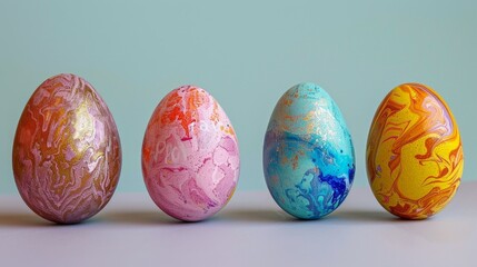 Four colored eggs in a line