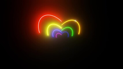 Drawing in rainbow colors glowing line hearts on a blank black background - 3D Render