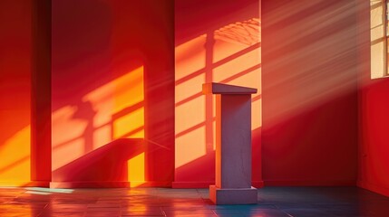 Vibrant Red Lectern A Striking Presence on a Modern Stage