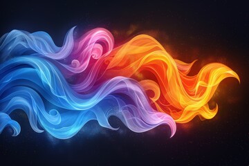 A colorful abstract design of a flame with blue, red and orange flames, AI