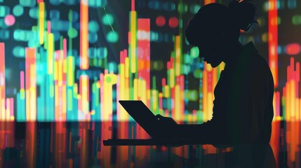 Digital Investing Harnessing the Future with Virtual Stock Management Silhouette of a Trader in Simulated Trading App