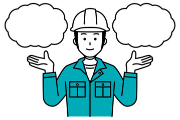 吹き出しと作業員の男性