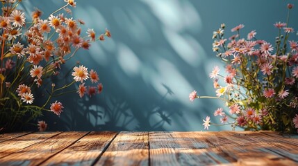 Wooden Table Covered With Abundant Flowers