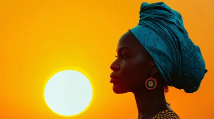 Fotobehang Ethnic African woman on orange background. Africa day concept © Vlad Kapusta