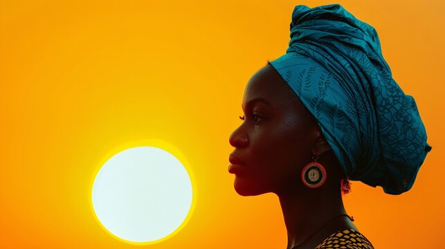 Ethnic African woman on orange background. Africa day concept