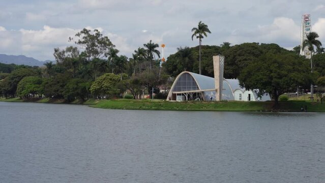 Pampulha Lake with the church of Saint Francis of Assisi, UNESCO world heritage site in Belo Horizonte, Brazil