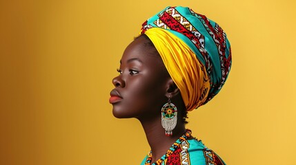 Ethnic African woman on orange background. Africa day concept - obrazy, fototapety, plakaty