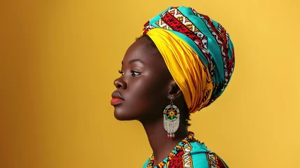 Fotobehang Ethnic African woman on orange background. Africa day concept © Vlad Kapusta