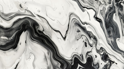 Monochrome liquid marble pattern with swirling black and white, creating a hypnotic abstract design. - obrazy, fototapety, plakaty