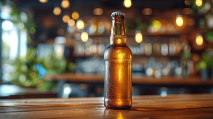 Bottle of Beer on Wooden Table
