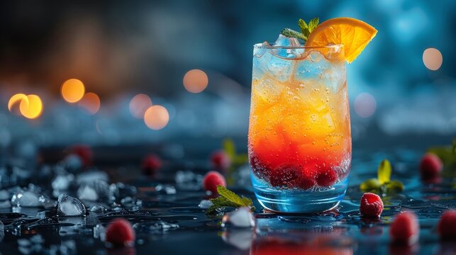 Refreshing Drink With Raspberries