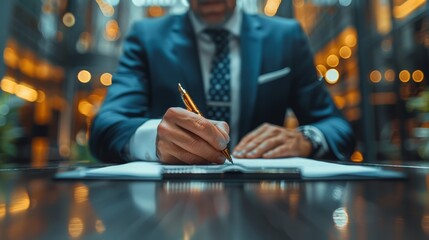 Man Writing on Piece of Paper With Pen