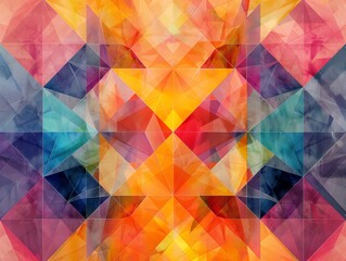 Geometric patterns interlocking in a kaleidoscope of colors, ideal for a modern wallpaper design