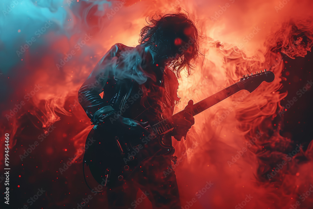 Canvas Prints A musician performing on stage with infectious enthusiasm, captivating the audience with soulful melodies and electrifying energy. Concept of musical expression and performance. Generative Ai.