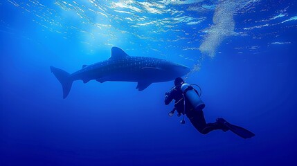Dynamic Predatory Chase Underwater Photographer Silhouette Capturing the Thrilling Action in the...