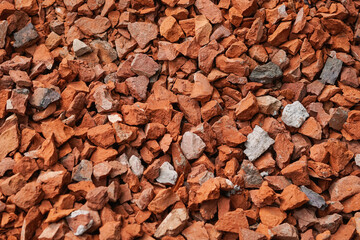 Small pieces of red clay bricks, Aggregates of bricks for making concrete