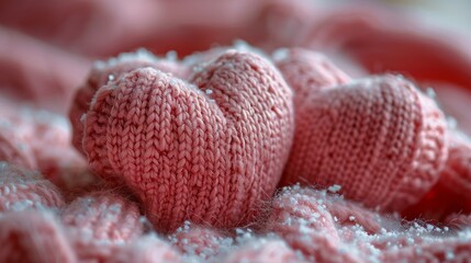 Close Up of Two Knitted Hearts on a Blanket