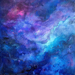 Fototapeta na wymiar Blue Violet Nebula Watercolor Cosmos