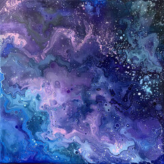 Blue Violet Nebula Watercolor Cosmos