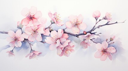 A painting of a pink cherry blossom tree branch