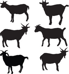 Goat black silhouette. Goat head icon, goat logo