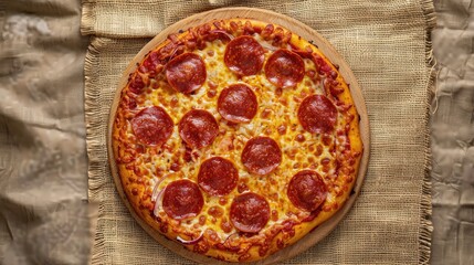 pizza on a burlap background. selective focus