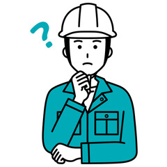 考える作業員の男性