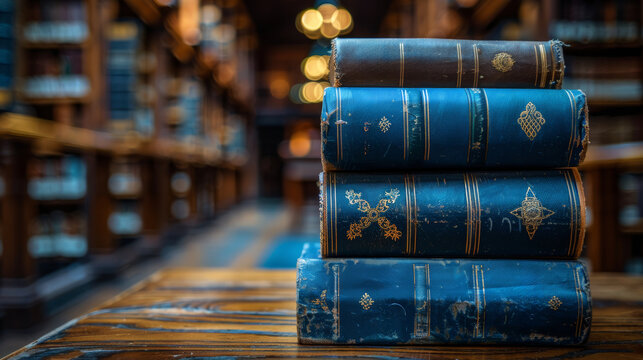 Stack of Books on Wooden Table