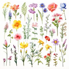 A collection of colorful flowers in various shades of pink, yellow, and blue