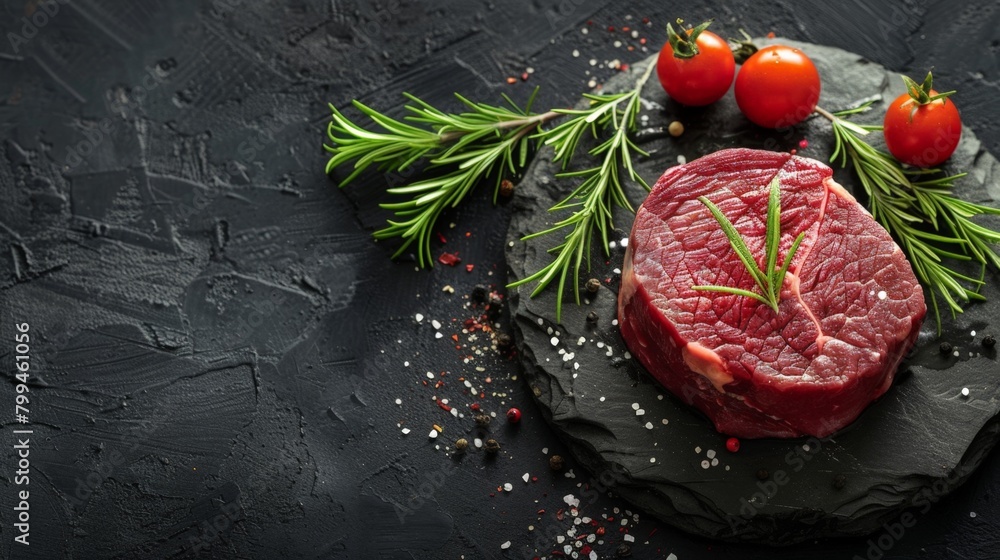 Canvas Prints juicy steak on slate with rosemary and tomatoes