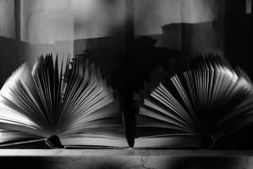 open books still life, black and white, reading, education, knowledge zen concept.