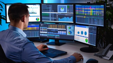 Fototapeta premium Datadriven Decision Making Analyzing Customer Feedback for Strategic Insights in a Modern Workspace