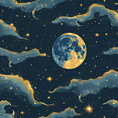 Starry Night Patterns Celestial Fabric Designs