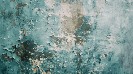 High-resolution image capturing the rustic charm of peeling paint on an old wall, showcasing a variety of textures, patterns, and a palette of faded blues and weathered whites