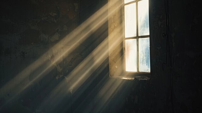 Free photos of sunlight filters through the window into a dark room as the sun sets